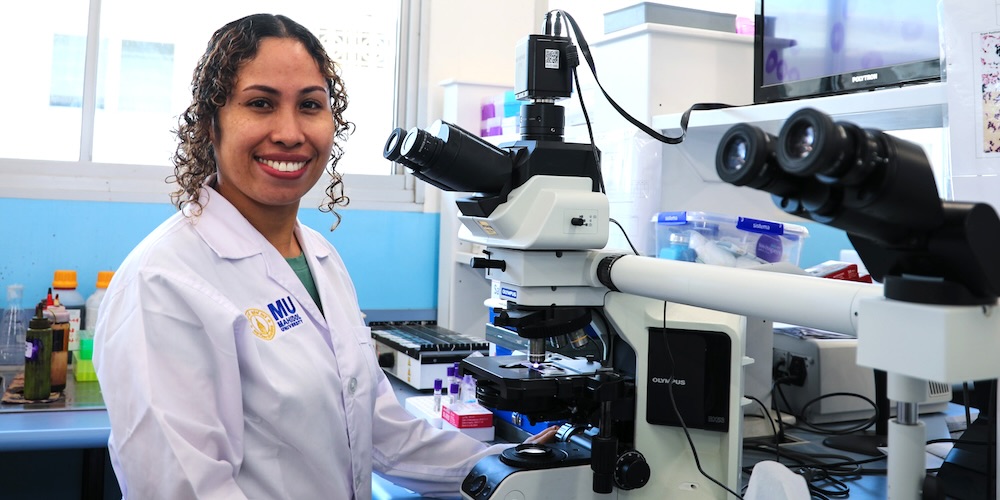 Scientist with research equipment