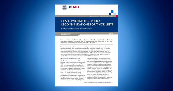 HEALTHWORKFORCE POLICY  RECOMMENDATIONS FOR TIMOR-LESTE cover