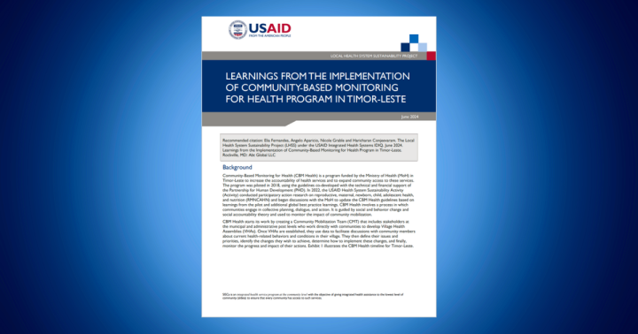 LEARNINGS FROM THE IMPLEMENTATION OF COMMUNITY-BASED MONITORING  FOR HEALTH PROGRAM IN TIMOR-LESTE cover pg