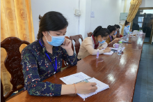 Khamphian Maithaphom, a fourth-year medical student volunteer, at the hotline center in April