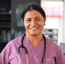 Woman in medical facility