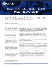 Heath Systems Strengthening Practice Spotlight: Equity Enhancing Implementation Research cover page